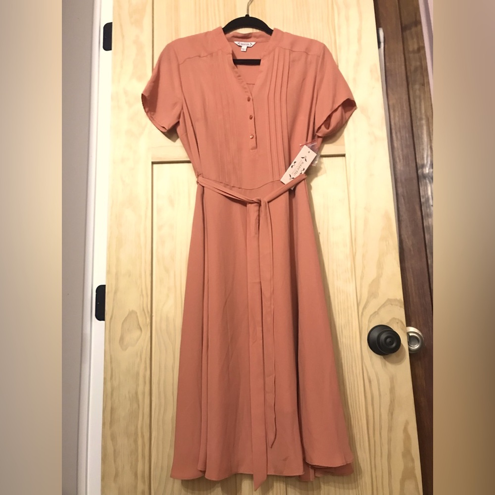 NWT! Nanette Lepore dress dainty feminine shirt button up salmon rose dust peach